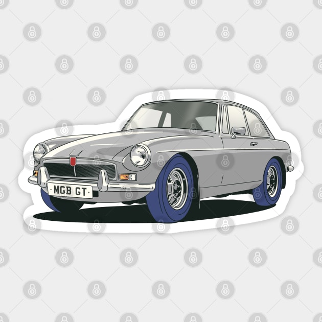 MGB GT Vintage Car in Grey Sticker by Webazoot